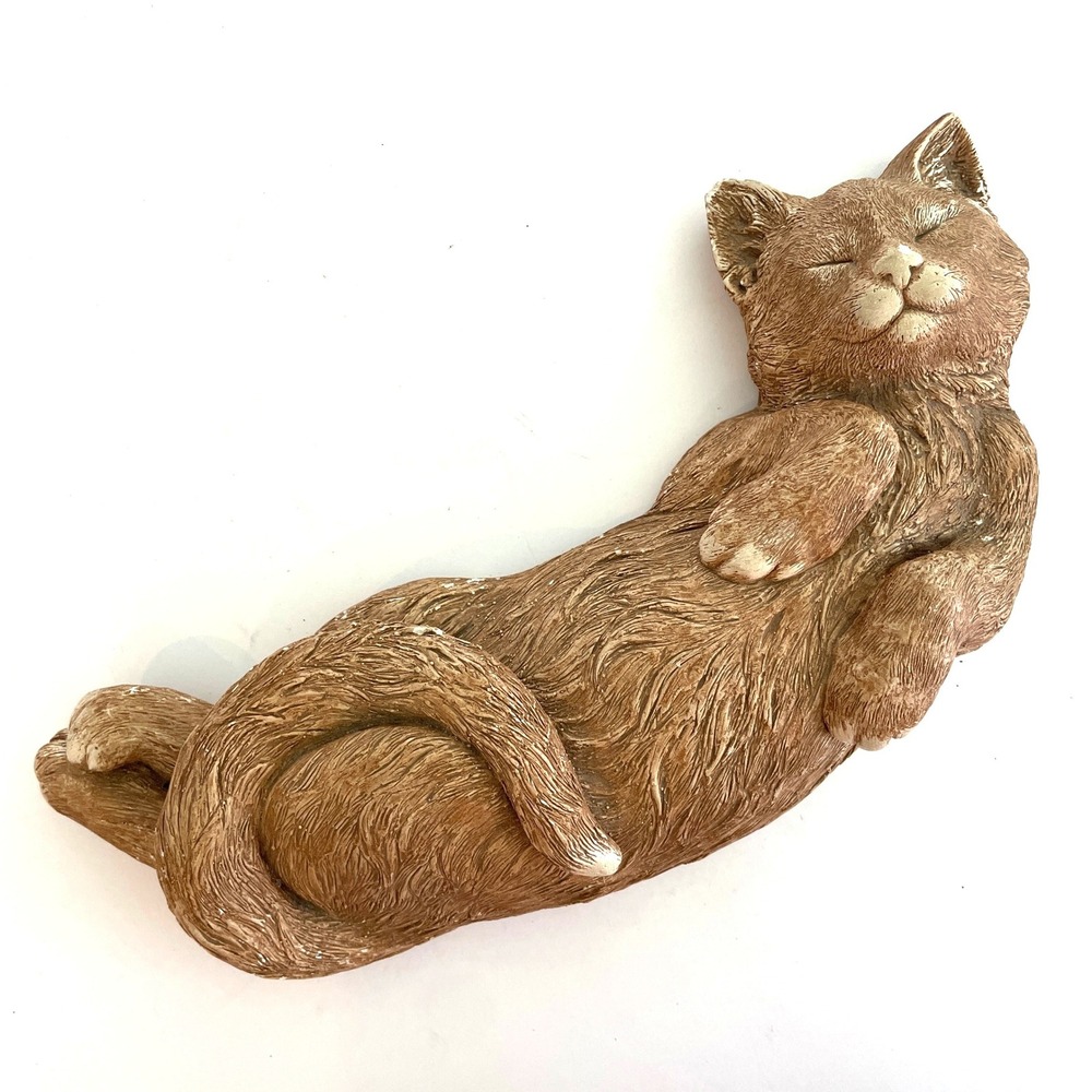 Vintage 80s Sleeping Cat Figurine Doorstop Large Orange Bandanna Sculptures